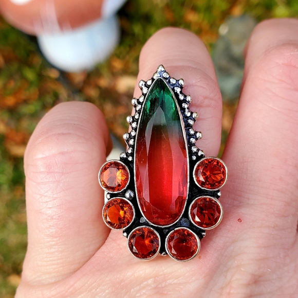 New Bi-Color Tourmaline & Garnet 925 Silver Ring. - Picture 2 of 16